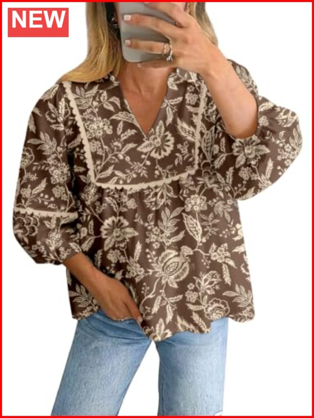Womens Babydoll Blouse 3/4 Sleeve Button Down Collar Dressy Casual Top